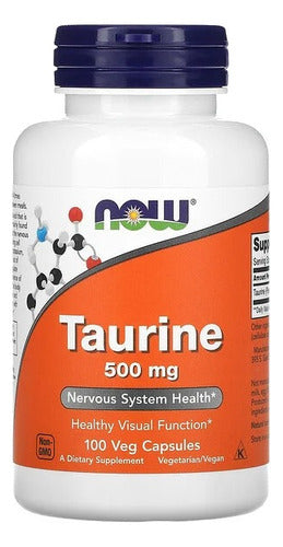 Taurina 500 mg - 100 cápsulas da marca Now Foods com sabor de taurina