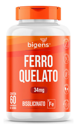 Ferro Quelato Bisglicinato 34mg, 60 Comprimidos Bigens Full Sabor Sem sabor