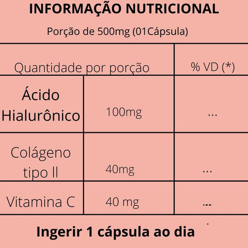 Ácido Hialurônico + Colágeno Tipo 2 100 Cápsulas Denature Sabor Natural