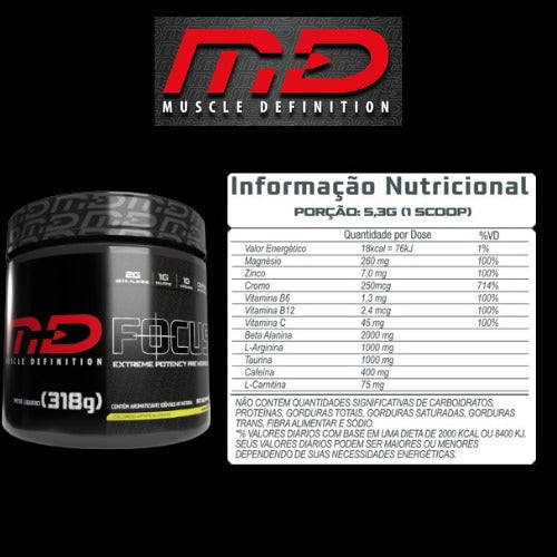 Pre Treino Focus C/beta Alanina, Arginina, Taurina - 318g-md Sabor Frutas Vermelhas