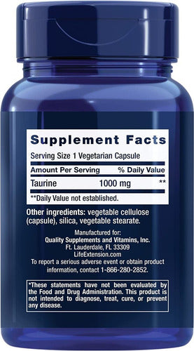 Taurine Taurina 1000mg 90 caps - Life Extension sem sabor