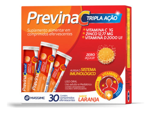 Previna C Vitamina C, D, Zinco 30cpr Efervescentes - Laranja