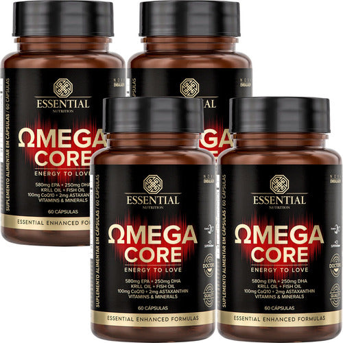 Kit 4 Ômega Core Essential Nutrition 60 Cápsulas Sabor Sem Sabor