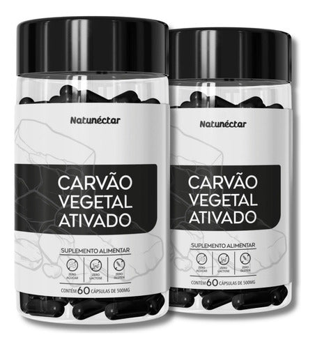 Kit 2 Frascos Carvão Vegetal Ativado Suplemento 120 Cápsulas Sabor Without Flavor