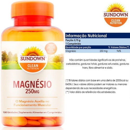 Magnésio 250mg 100 Cápsulas Magnesium Sundown Naturals Sabor Neutro