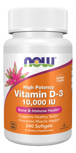 Vitamina D3 10.000 Ui Now Brasil 240 Caps Softgels Sabor Sem Sabor