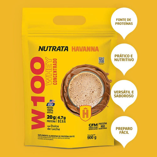 Whey Protein Concentrado W100 - Sabor Dulce De Leche Havanna 900g - Nutrata