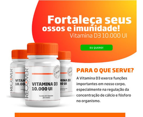 Kit 3x Vitamina D3 10.000 Ui 60 Cápsulas - Recover Farma Sabor Without Flavor