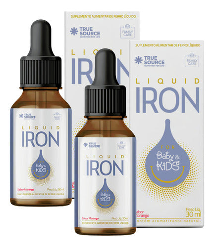 2x Multivítaminico Ferro Liquid Iron Kids True Source 30ml Sabor Morango