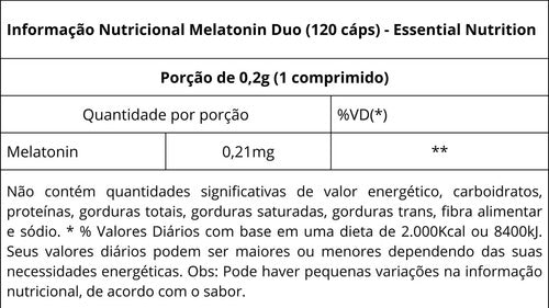 Melatonina Duo 120 comprimidos Essential Nutrition Sabor Menta