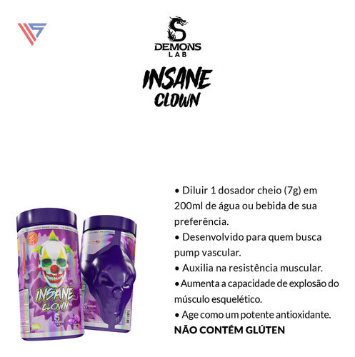 Pré Treino Insane Clown 350g Demons Lab Sabor Grape