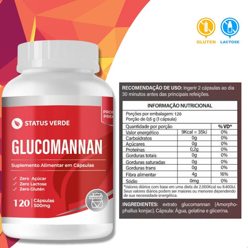 Glucomannan 120 Cápsulas 500mg - Status Verde