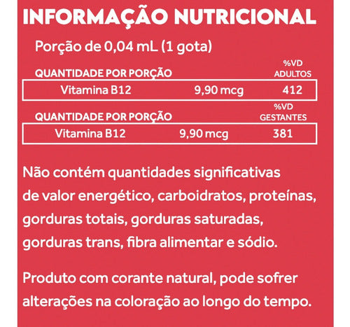 B12 Drops Metilcobalamina 20ml Sabor Frutas Vermelhas Puravida