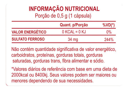 2x Sulfato Ferroso - 500mg 60 Cápsulas - Natunéctar Sabor Sulfato Ferroso Tratamento De Anemia