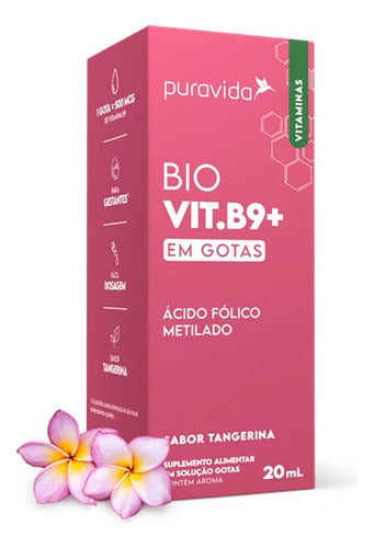 B9 Drops Ácido Fólico Metilado - Puravida - Vitamina 20ml Sabor Tangerina