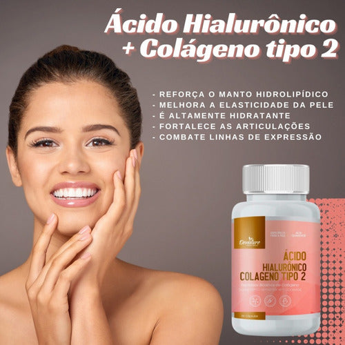 Ácido Hialurônico + Colágeno Tipo 2 100 Cápsulas Denature Sabor Natural