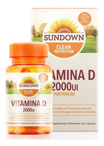 Vitamina D 2000 UI Colecalciferol D3 Sundown Naturals 200 Cápsulas Softgel