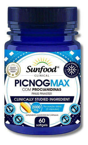 Picnogmax Pinus Pinaster 2000mg 60 Softgels Sunfood Sabor Sem Sabor