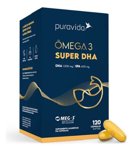 Ômega 3 Super Dha 1000mg/epa 400mg 120 Caps Puravida Sabor Sem sabor