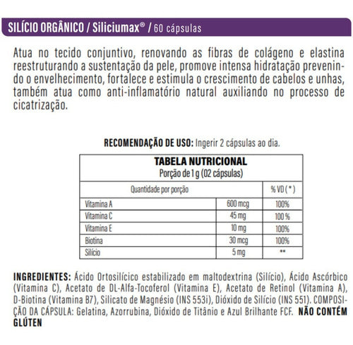 Silício Orgânico E Vitaminas 60 Cápsulas Flora Nativa