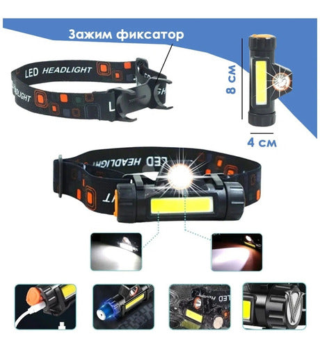 Lanterna Cabeca Testa Capacete C/ Foco Recarregavel Usb, Led Cor da lanterna Branco Cor da luz Branco