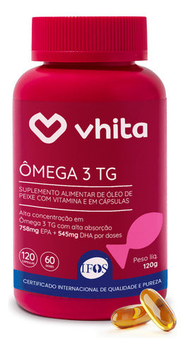 Ômega 3 1000mg Tg Vhita - Rico Em Epa E Dha com Selo IFOS - 120 Cápsulas
