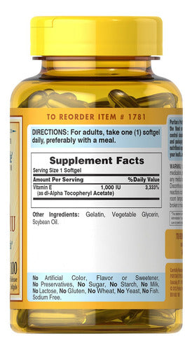Vitamina E 450mg 1000 Ui 100 Cápsulas Puritans Pride