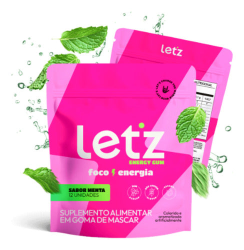Chiclete Energético Energia Rápida Let'z Gum 4 Pacotes Sabor Menta