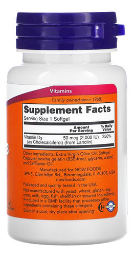 Vitamina D3 2000 Iu Alta Potência Now Foods 120softgls Sabor Sem sabor