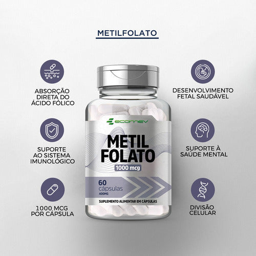 3x Metilfolato L Metil 1000mcg Ácido Fólico Ativo 180cáps Sabor Sem sabor