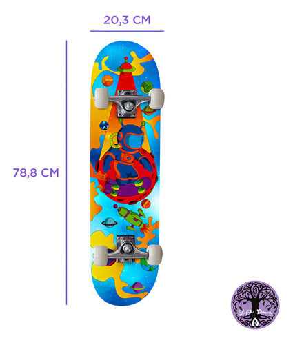 Skate Montado Completo Street Semi Profissional PRO-1 Maple Azul Astronauta 100KG Life Dreams