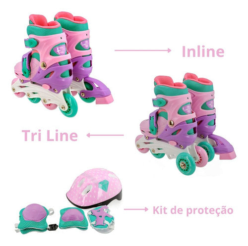Patins Infantil 4 Rodas Inline Criança Menina Feminino Rosa