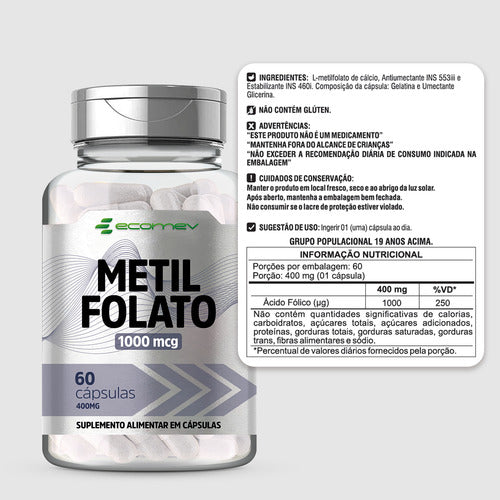 3x Metilfolato L Metil 1000mcg Ácido Fólico Ativo 180cáps Sabor Sem sabor