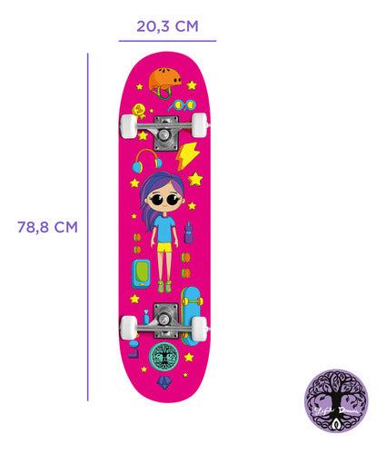 Skate Rosa Feminino Menina Infantil Criança Iniciante Montado 70kg Street Cute Doll Life Dreams