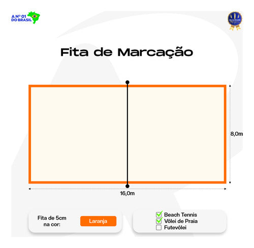 Fita Marcação P/ Quadra De Beach Tennis 16x8 - Marcaçao 3 M