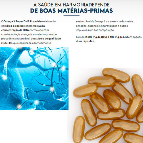 Ômega 3 Super Dha 1000mg/epa 400mg 120 Caps Puravida Sabor Sem sabor