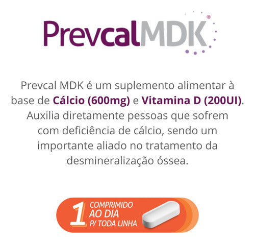 Prevcal Mdk 600mg Calcio - 60cpr - Vitaminas D, K, Magnésio Sabor Sem Sabor