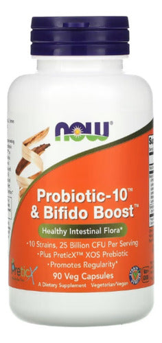 Now Probiotic-10 & Bifido Boost, 25 Bilhões, 90 Cápsulas. Sabor Sem Sabor