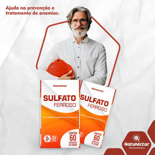 2x Sulfato Ferroso - 500mg 60 Cápsulas - Natunéctar Sabor Sulfato Ferroso Tratamento De Anemia