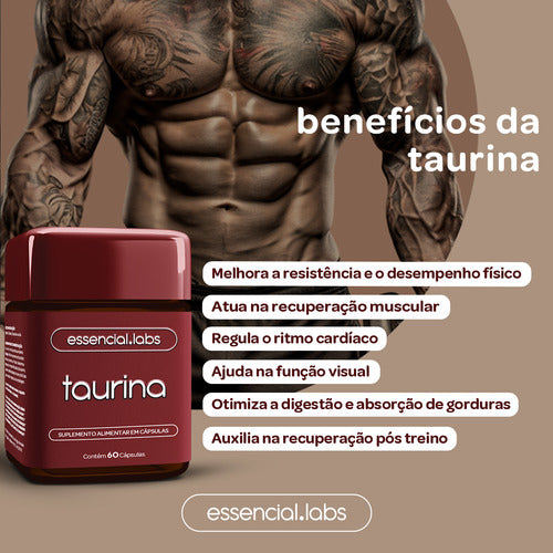03 POTES da TAURINA com 1000mg por dose - Fórmula Avançada com Matéria-Prima Importada - 60 Cápsulas