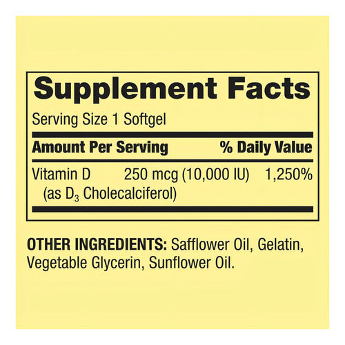 Vitamina D3 - 10.000iu - 200un - Spring Valley - Imp Eua Sabor Sem sabor