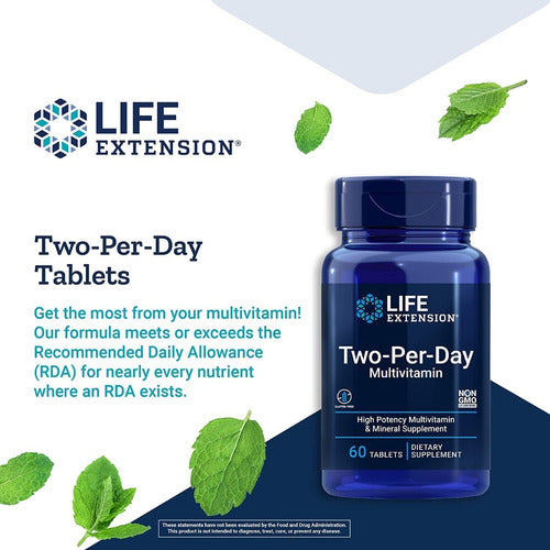 Multivitamínico Two Per Day 120 Tablets Life Extension Sabor Sem sabor