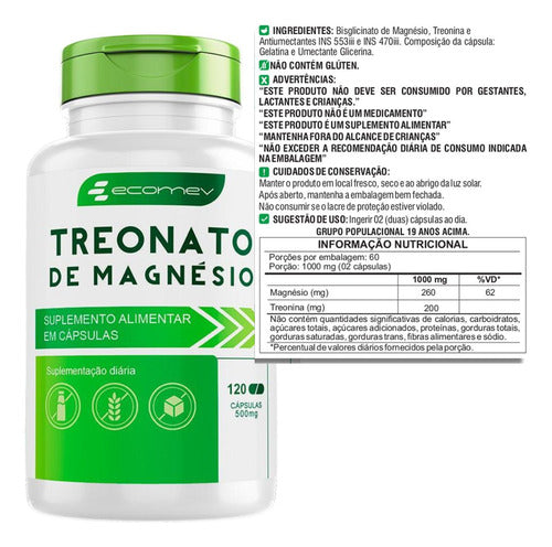 Suplemento em cápsulas Mix magnesio Quelato Dimalato Treonato 360cps 500mg Ecomev