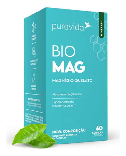 Bio Magnésio, + Biodisponível, Puravida 60 Cáps, Pura Vida Sabor Neutro