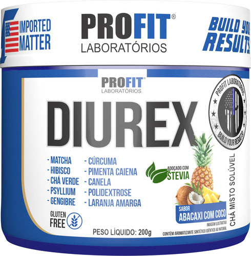 Diurex Chá Diurético Termogênico Detox 200g - Profit Sabor Abacaxi Com Coco