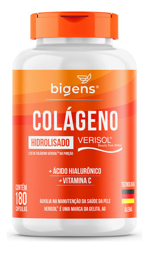 Colágeno VERISOL® Collagen Skin Hidrolisado + Ácido Hialuronico + Vitamina C | 180 Cápsulas | Bigens