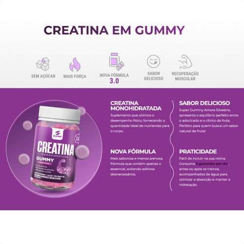 Super Gummy Creatina Super Nutrition Sabor Amora (60 Gomas)
