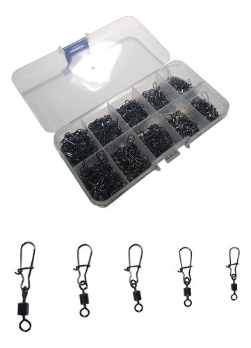 Kit 210 Snap Destorcedor Com Girador Engate Rápido Pesca + Caixa