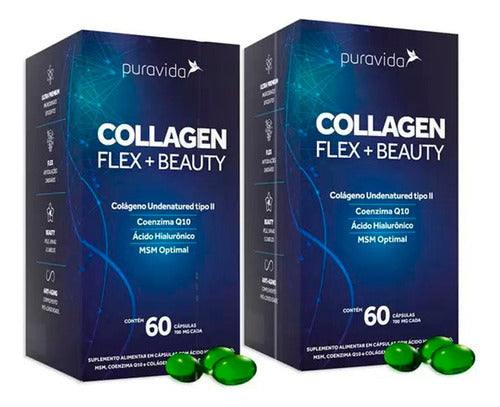 2x Collagen Flex Beauty Colágeno Tipo Ii 60 Cáps - Puravida Sabor Sem Sabor