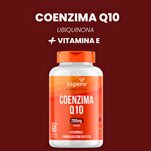 Coenzima Q10 200mg Com Vitamina E 10mg, 60 Cáps, Bigens Sabor Neutro